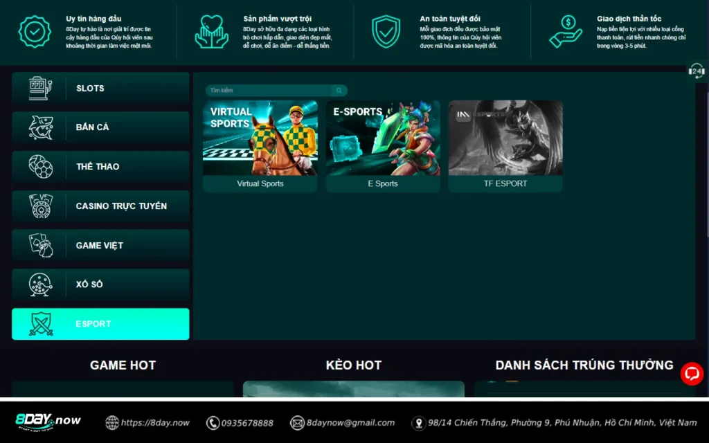 Giao dien sanh Esport 8 DAY